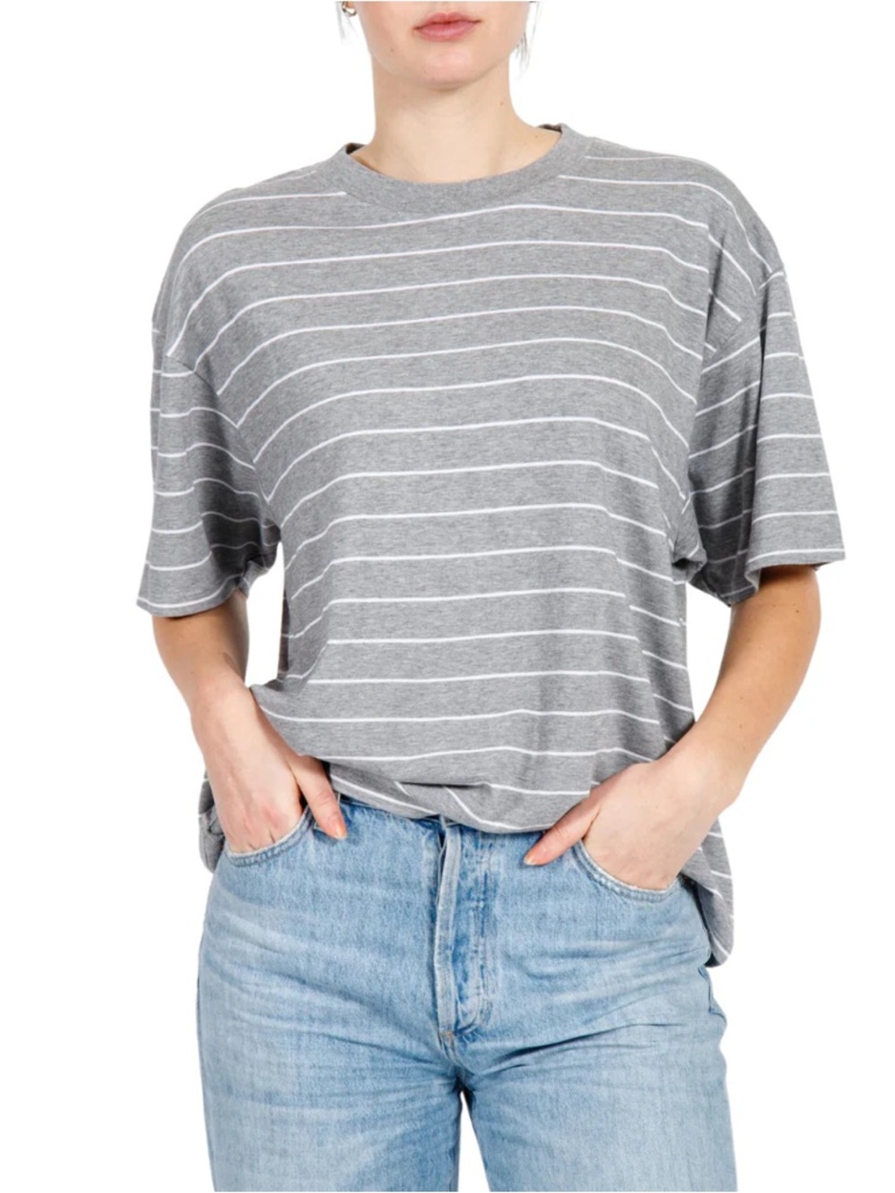 BRUNETTE THE LABEL Brunette Oversized Cotton Boxy Tee | S/M | White/Grey